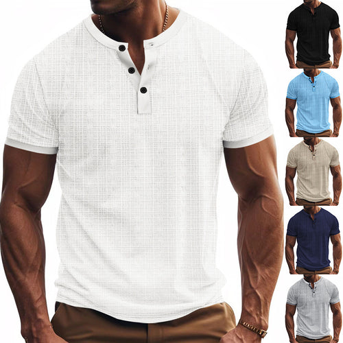 Men's Short Sleeve Henley T-Shirt with Modern Structured Design Lune London