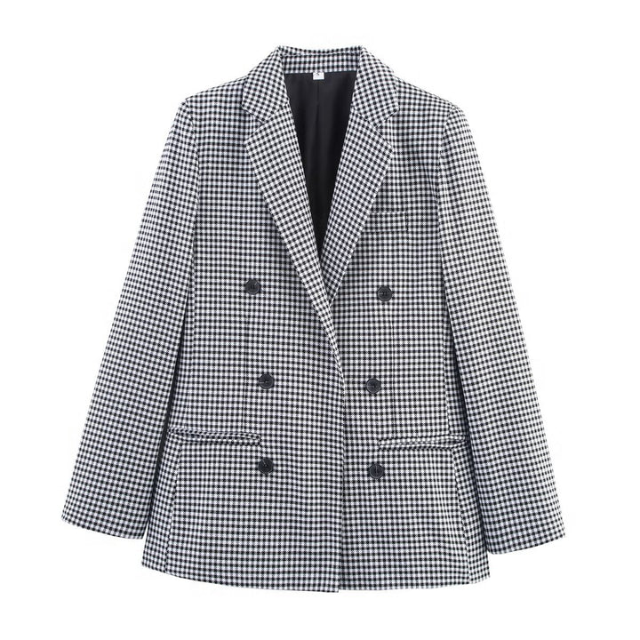 Checkered blazer for women with double-breasted buttoning and structured fabric Lune London
