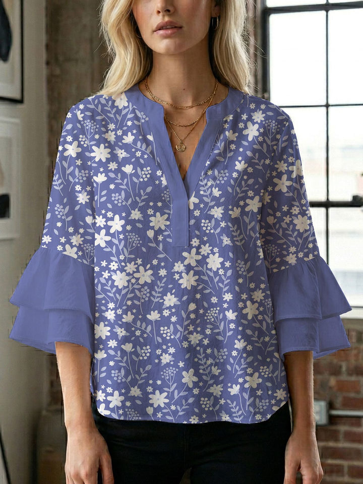 Women's blouse shirt with voluminous sleeves and creative print design Lune London
