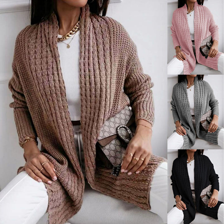 Thick knit women's cardigan with open cut and structured design in a fashionable style Lune London