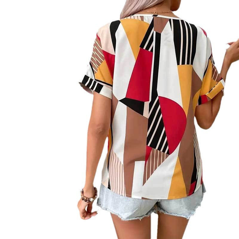 Women Short Sleeve Top Abstract Print Lune London