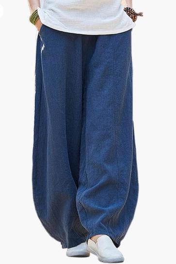 Wide linen pants for women with elastic waistband and convenient pockets Lune London