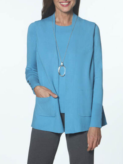 Knitted jacket for women with high collar and practical pockets Lune London