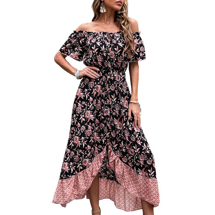Robe maxi femme à épaules dénudées avec motif floral et fente haute Chic & Stil