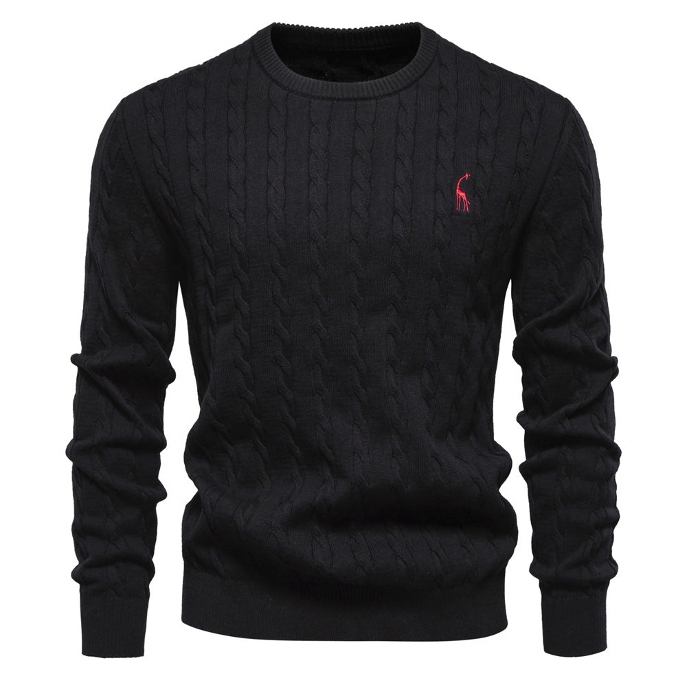 Men's Knitted Sweater with Cable Pattern and Round Neck Lune London