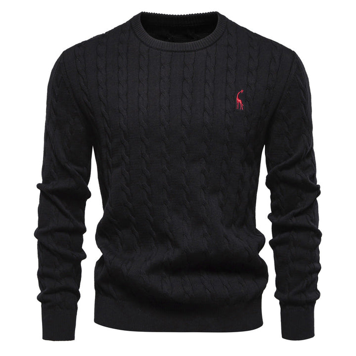 Men's Knitted Sweater with Cable Pattern and Round Neck Lune London