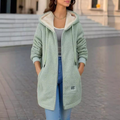Lady Casual Teddy Jacket with Hood and Practical Pockets Lune London