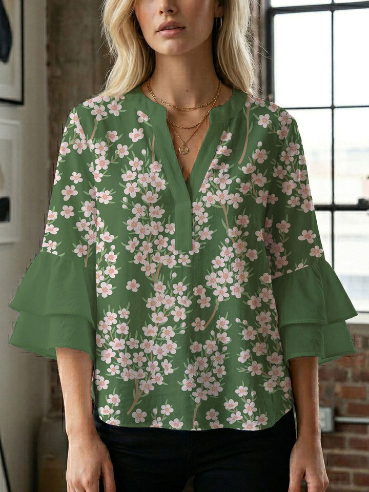 Women's blouse shirt with voluminous sleeves and creative print design Lune London