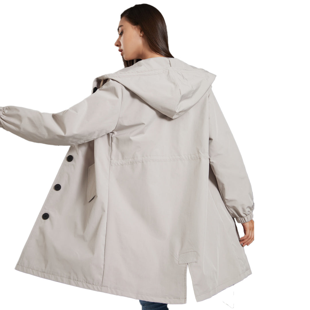 Fashionable transitional jacket for women with adjustable hood and practical pockets Lune London