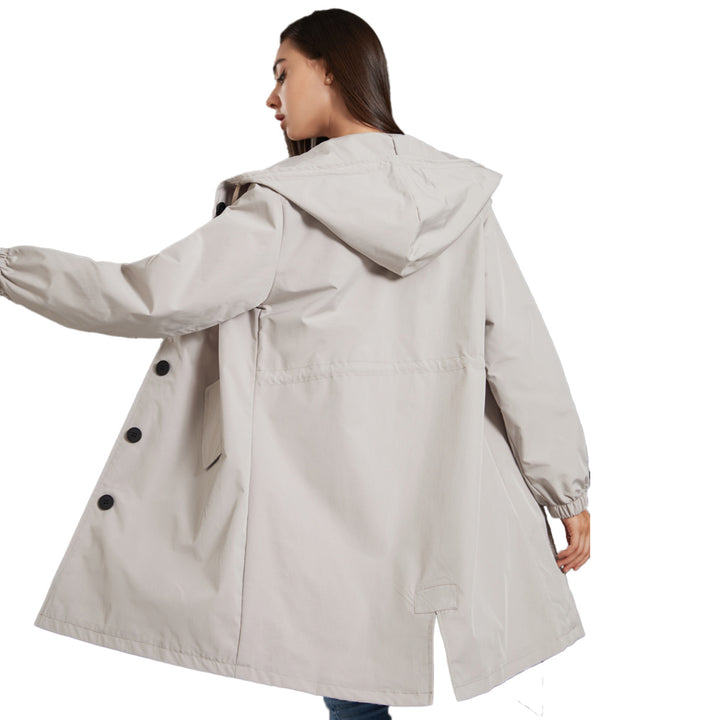 Fashionable transitional jacket for women with adjustable hood and practical pockets Lune London