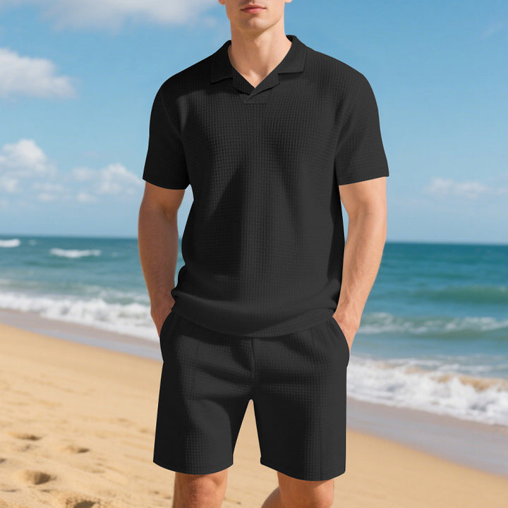 Men's high-quality short sleeve set with textured design and elastic waist Lune London