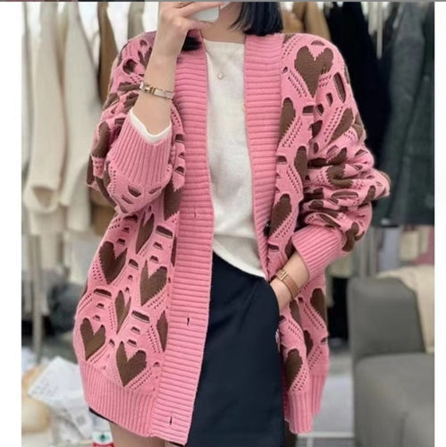 Knit jacket for women with a unique heart pattern and voluminous sleeves Lune London