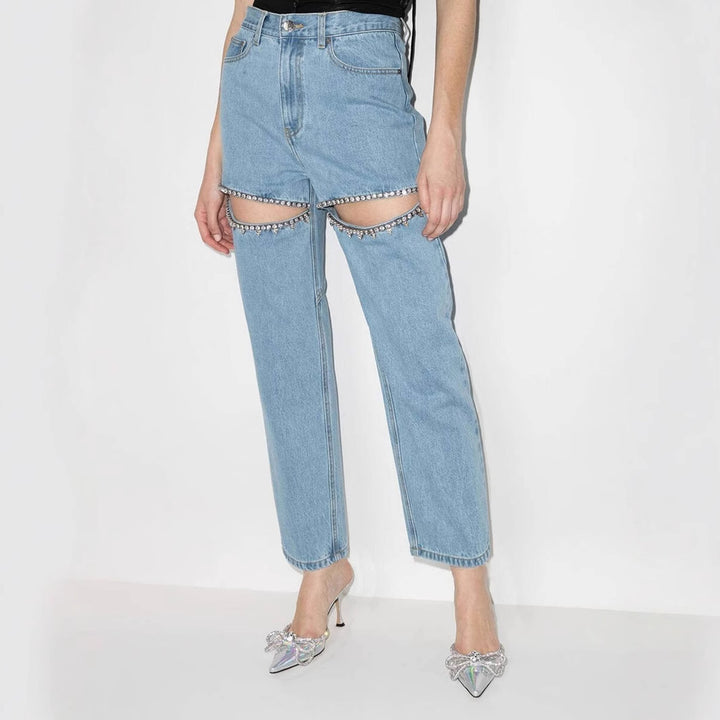 Jeans pour femmes designers détruits avec applications brillantes Chic & Stil