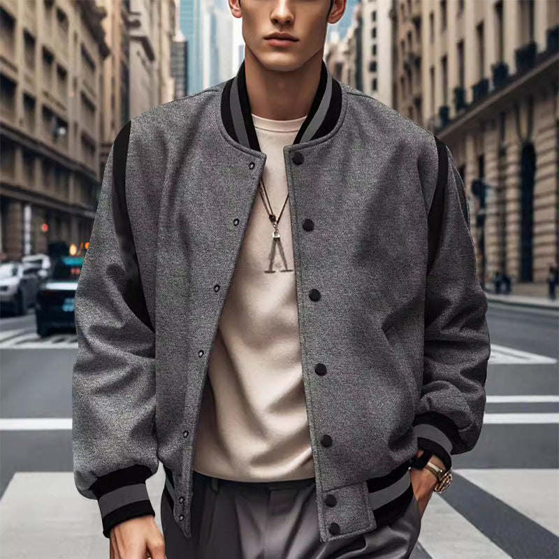 Men's Sporty College Jacket In Retro Style with Contrast Sleeves and Snap Button Closure Lune London