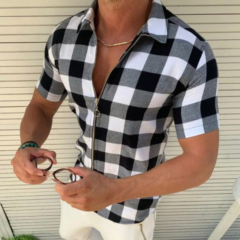 Men's Short Sleeve Shirt with Zipper Lune London