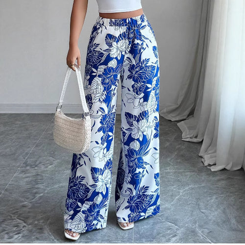 Pantalons palazzo taille haute pour femmes avec motif floral et poches latérales Chic & Stil