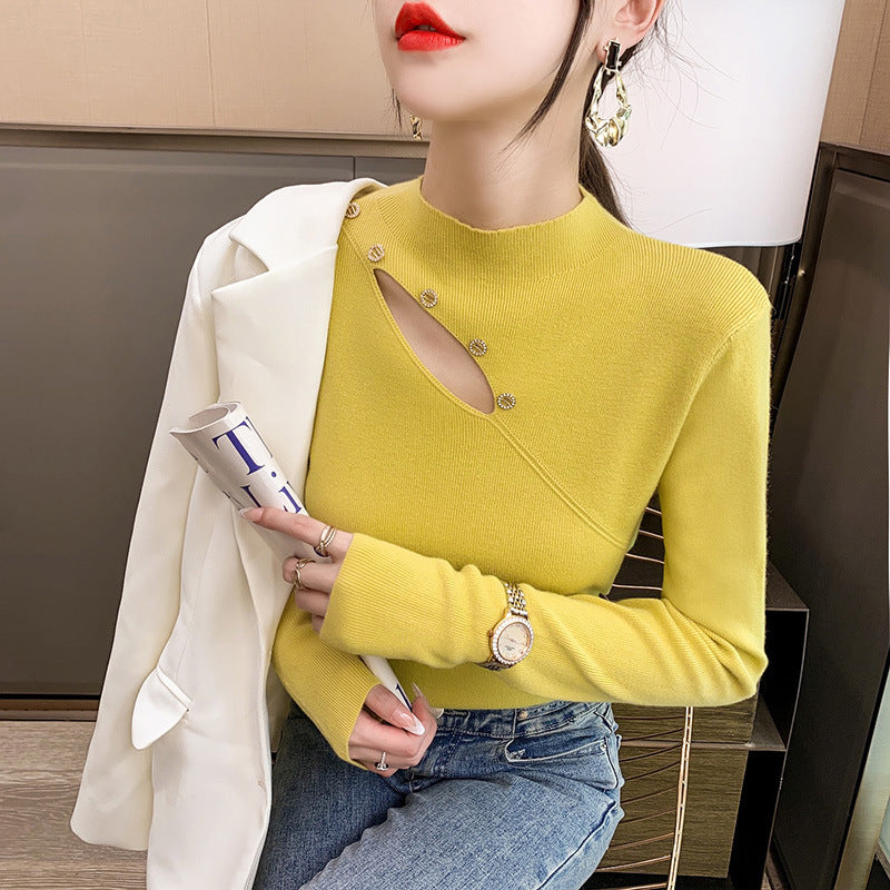 Elegant sweater for ladies with asymmetrical cut and button details Lune London