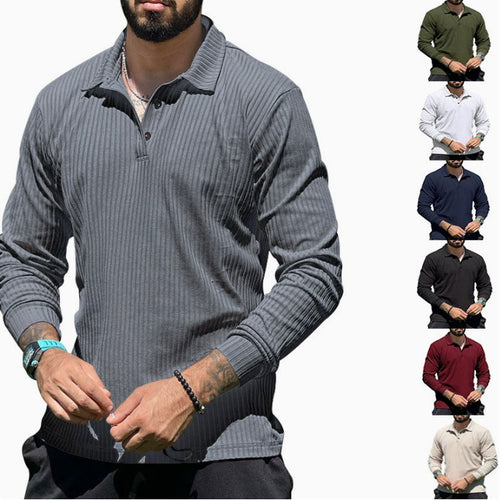 Long sleeve sporty polo for men with ribbed structure Lune London