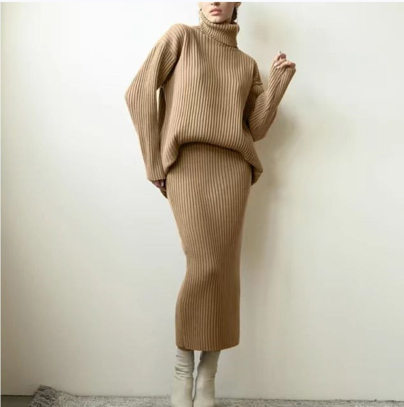 Knitted set for women with a high collar and soft ribbed design Lune London