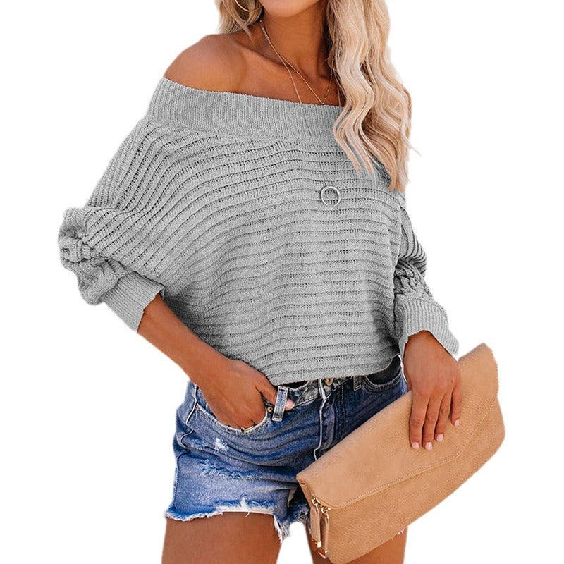 Casual sweater for women with an off-shoulder design and a textured knit pattern Lune London
