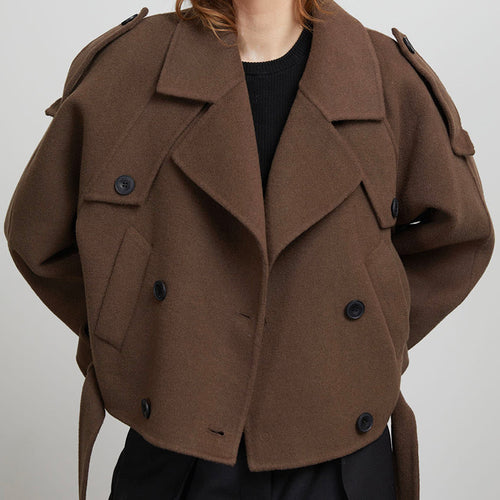 Lune London short wool trench coat with stylish details