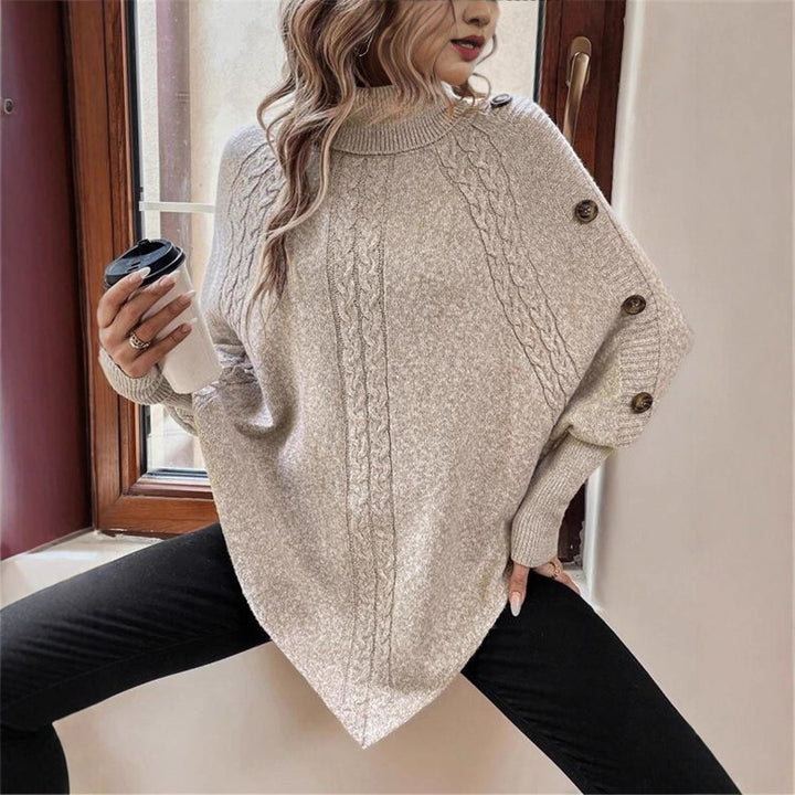 Knit sweater for women with high neck and button detail Lune London