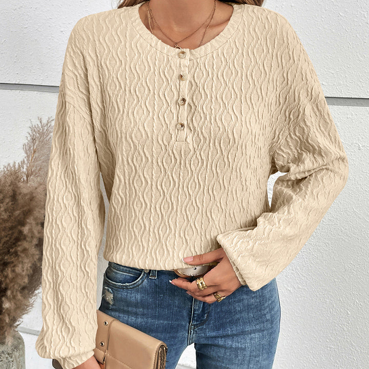 Lune London Long Sleeve Casual Henley T-Shirt for Women in Textured Material