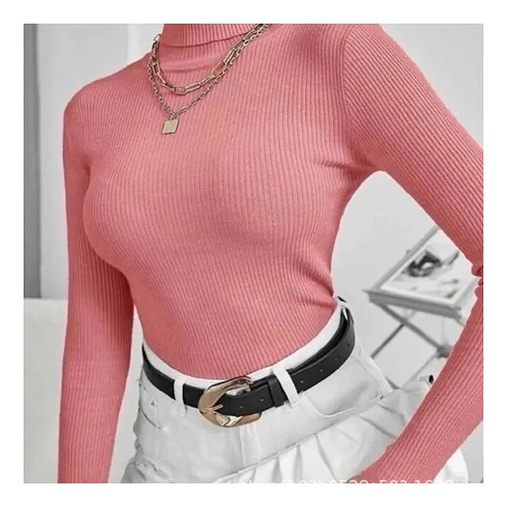 Top à col roulé à manches longues pour femmes en ribbed de haute qualité Chic & Stil
