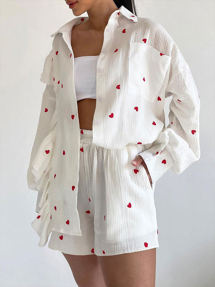 Short-sleeve top and shorts set for women with heart pattern Lune London