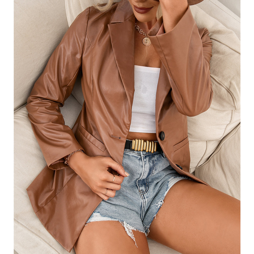 Elegant faux leather blazer jacket for women with timeless design Lune London