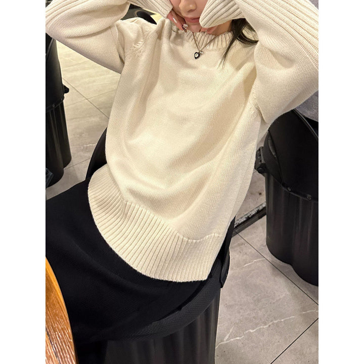 Pull en tricot cozy pour femme avec col rond et larges poignets côtelés Chic & Stil