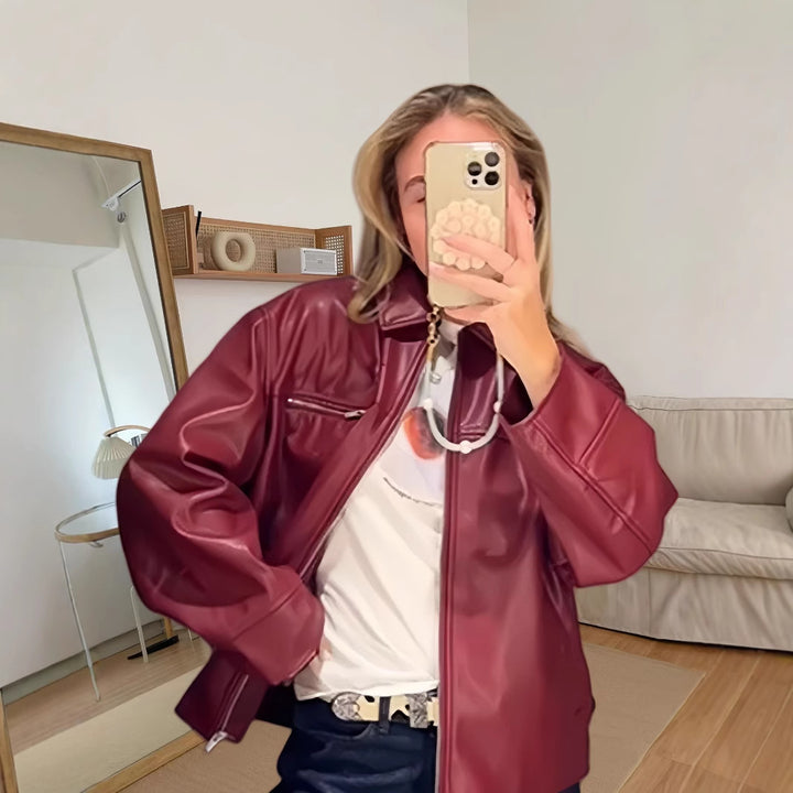 Women's casual fashion leather jacket with asymmetric zips Lune London