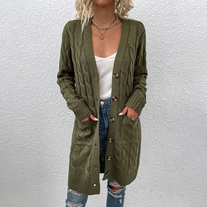 Women's cardigan with deep V-neck and elegant cable pattern Lune London