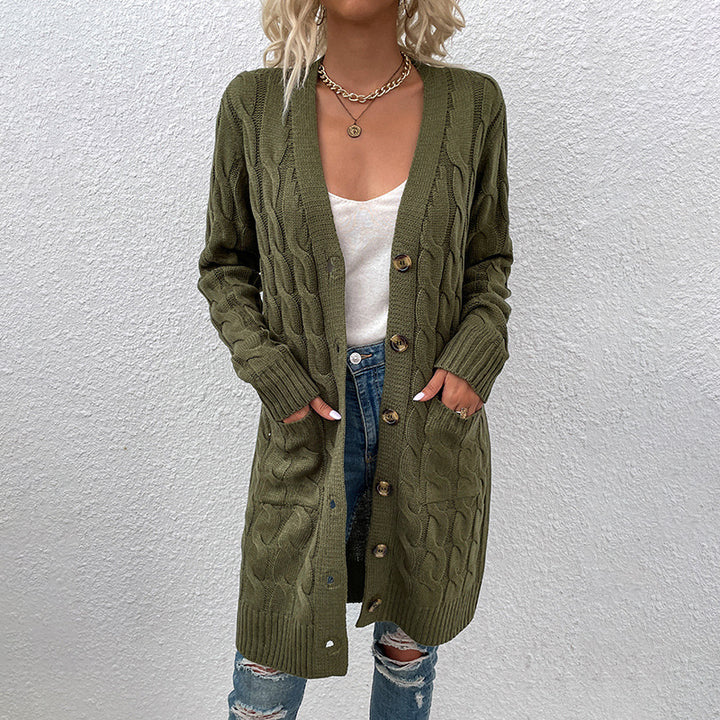 Women's cardigan with deep V-neck and elegant cable pattern Lune London
