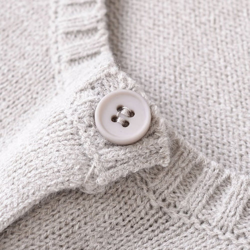 Fine knit jacket for women with continuous button placket and soft round collar Lune London