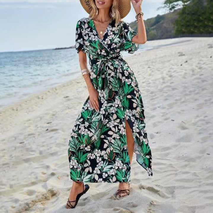 Chic Women's Floral Pattern Viscose Maxi Dress 1751507051