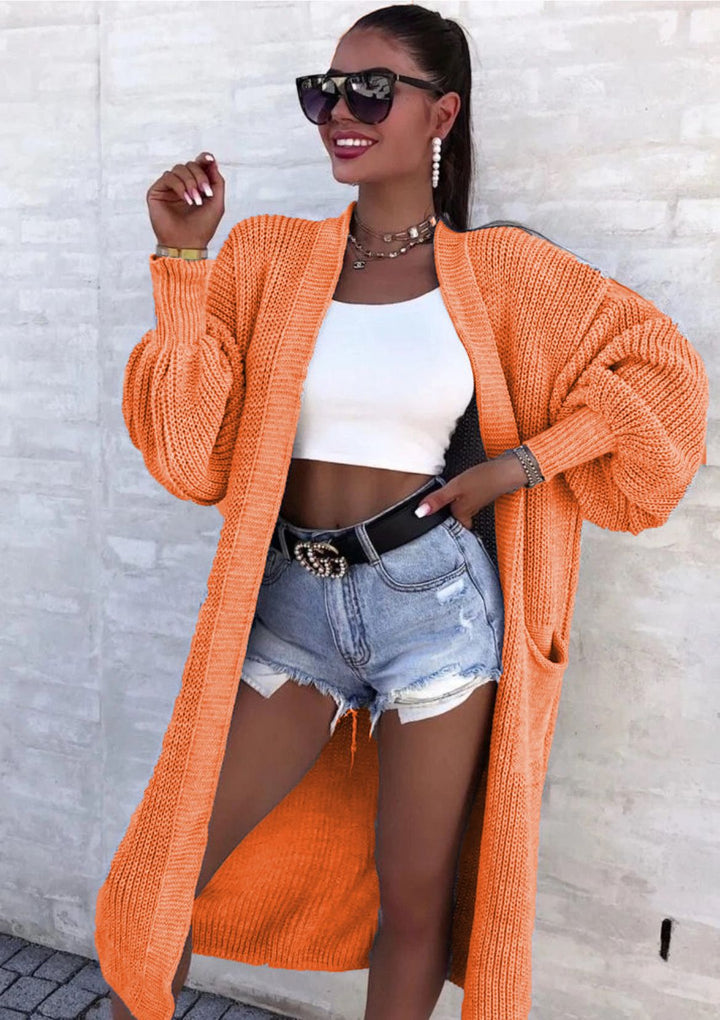 Manteau long en tricot pour femmes avec manches larges et poches Chic & Stil