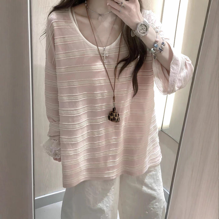 Women casual striped top with airy sleeves Chic & Stil