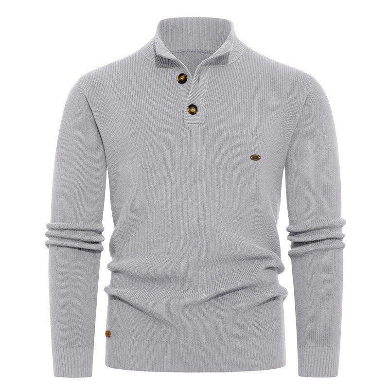 Knit sweater for men with button details and modern high collar Lune London