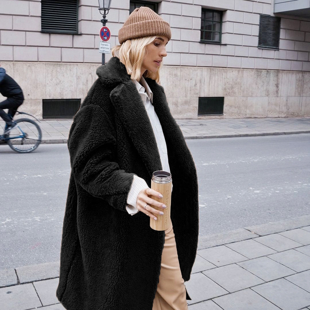 Ladies Oversized Comfortable Teddy Fleece Coat Lune London