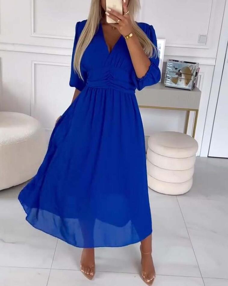 Women Fluid Maxi Dress with V-neck Lune London