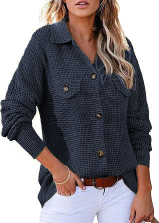 Waffle knit button pullover for women Lune London