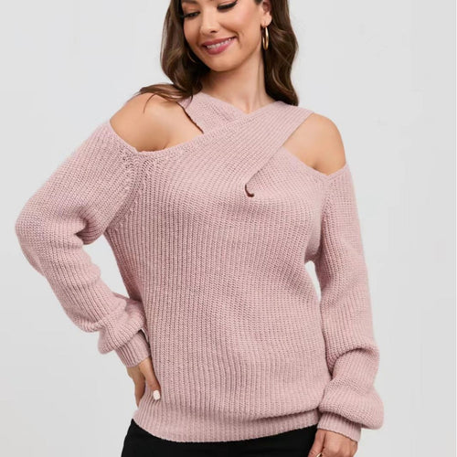 Knit sweater with off-the-shoulder design for women with asymmetrical design Lune London