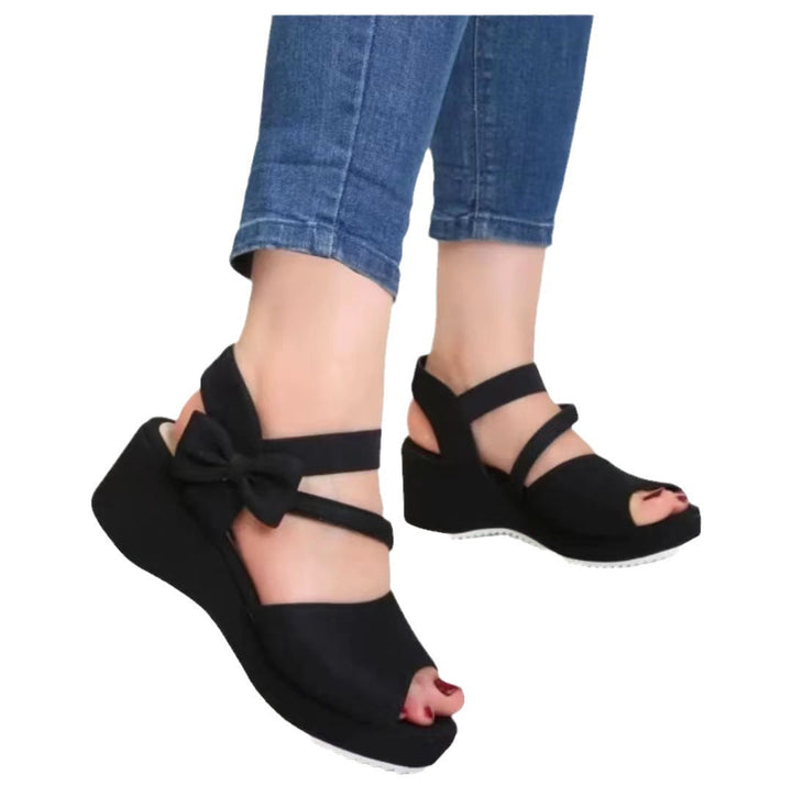 Ladies Wedge Sandals with Elegant Bow Application and Non-Slip Sole Lune London