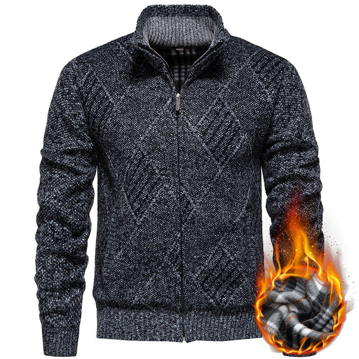 Men's Cardigan with Modern Cable Pattern and High Collar Lune London