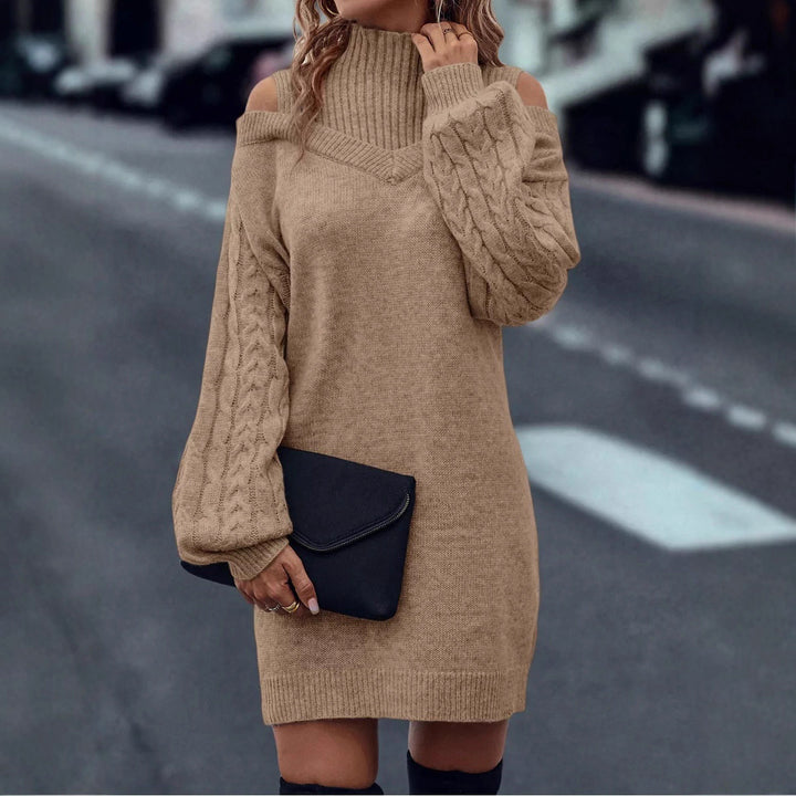 Knitted dress for women with off-shoulder design and unique twisted knit Lune London