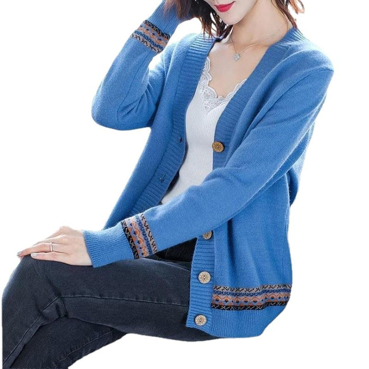 Knit jacket for women with artistic embroidery details and button closure Lune London