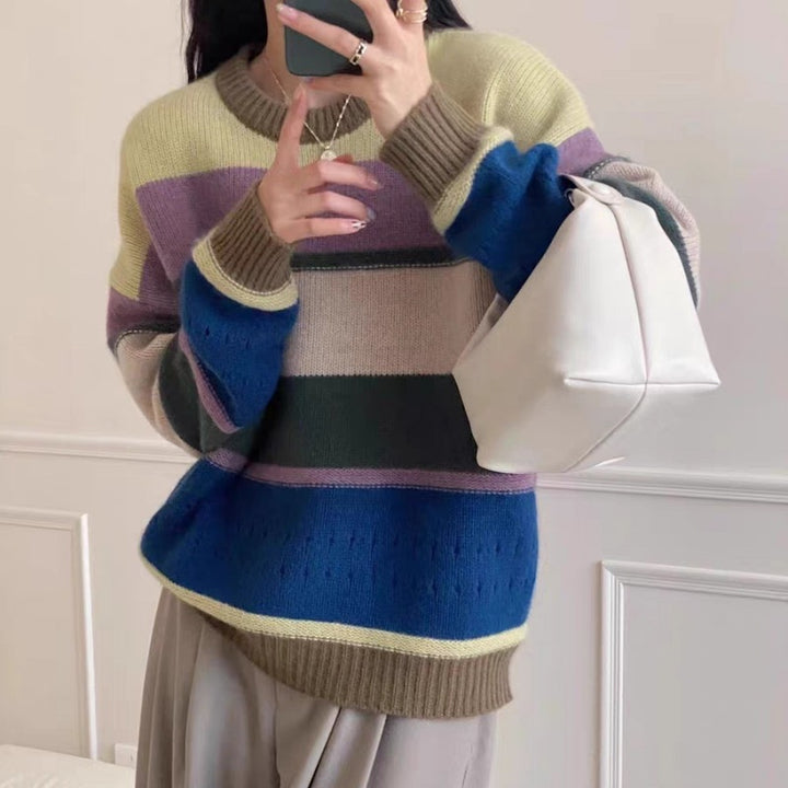 Women's thick knit sweater with casual stripes Lune London