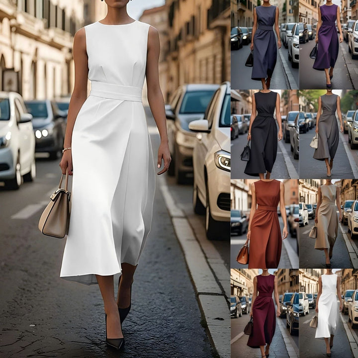 Women Elegant and Flowing Maxi Dress with Waist Belt Lune London