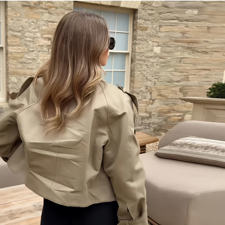 Trendy faux leather jacket for women with a relaxed fit and chic elegant details